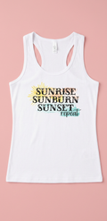 Sunrise Sunburn Sunset Repeat Racerback Tank Top | Beach Life Summer Tank | Women's Vacation Graphic Tank