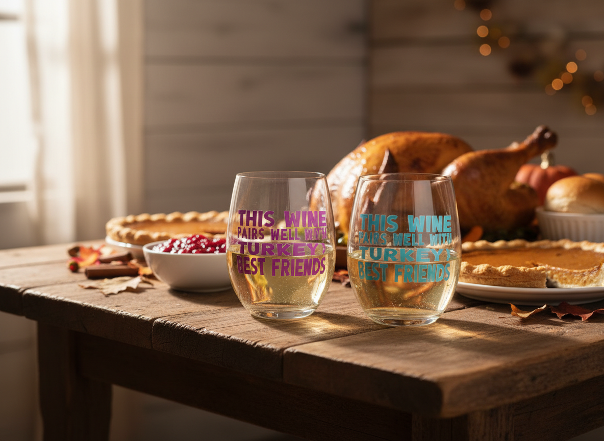 "This Wine Pairs Well With Turkey & Best Friends" Stemless Wine Glass