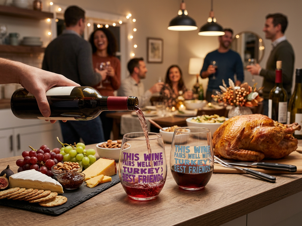 "This Wine Pairs Well With Turkey & Best Friends" Stemless Wine Glass