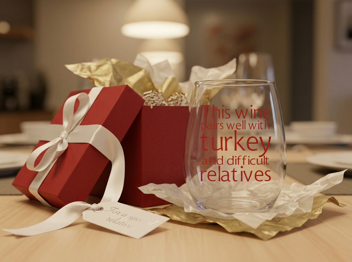 "This Wine Pairs Well With Turkey and Difficult Relatives" Stemless Wine Glass